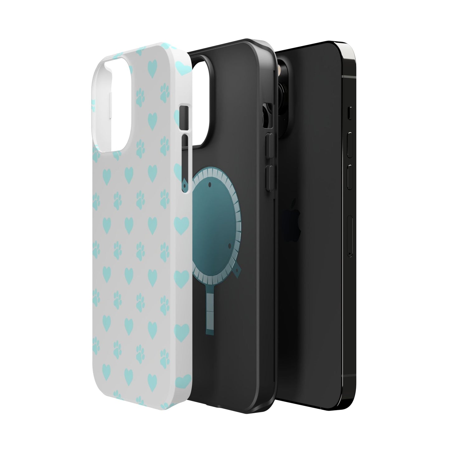 MagSafe Case - Aqua Paw Print & Heart Design - BOGO Cases