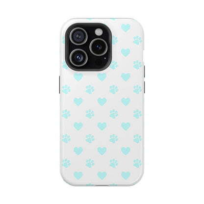 MagSafe Case - Aqua Paw Print & Heart Design - BOGO Cases