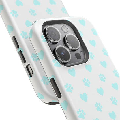 MagSafe Case - Aqua Paw Print & Heart Design - BOGO Cases