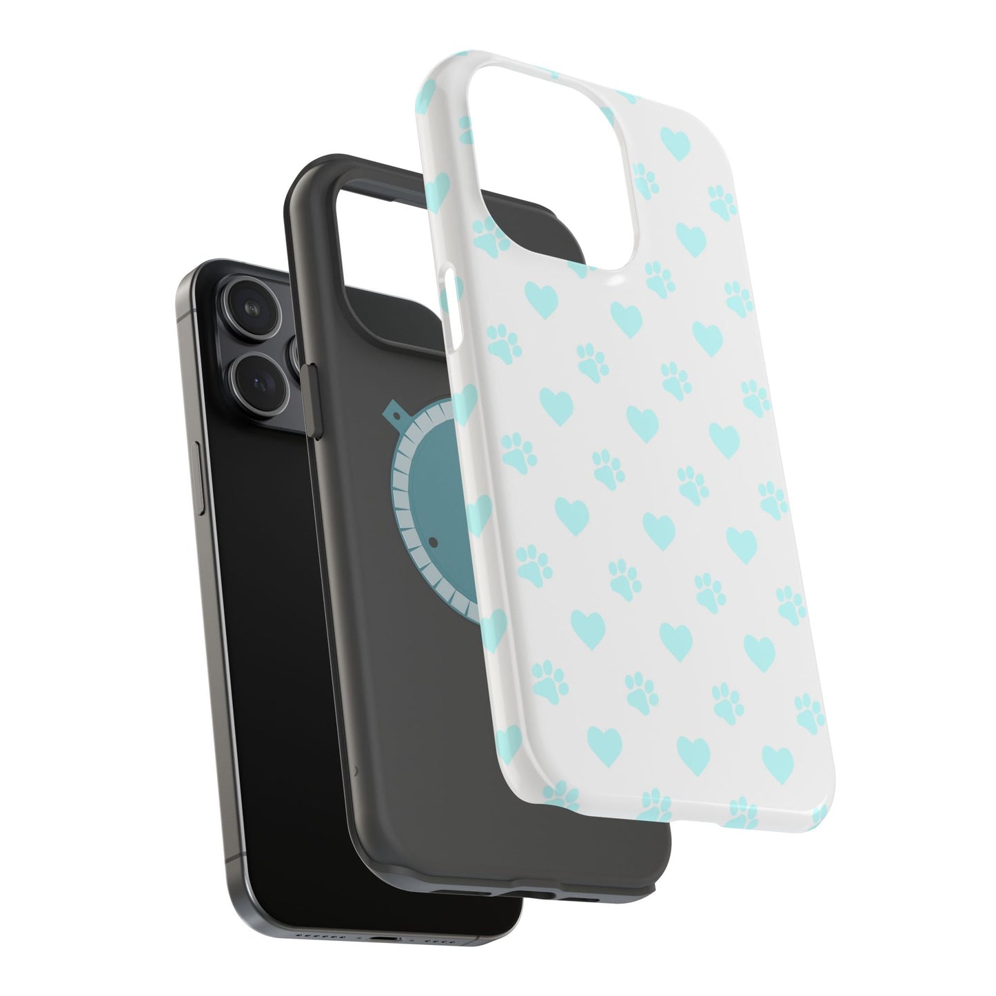 MagSafe Case - Aqua Paw Print & Heart Design - BOGO Cases