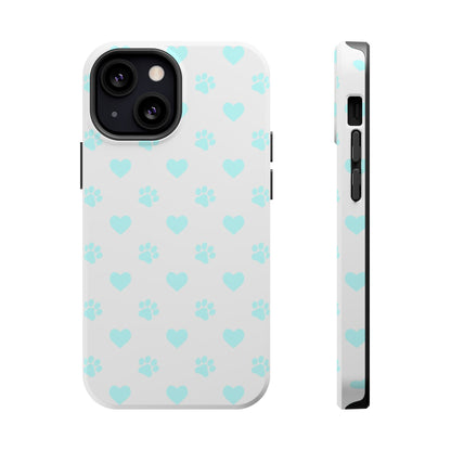 MagSafe Case - Aqua Paw Print & Heart Design - BOGO Cases