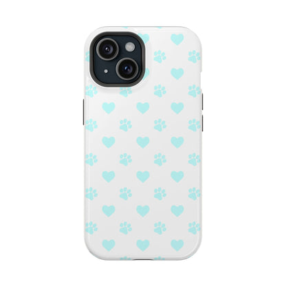 MagSafe Case - Aqua Paw Print & Heart Design - BOGO Cases