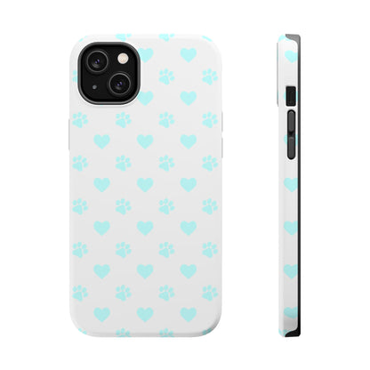 MagSafe Case - Aqua Paw Print & Heart Design - BOGO Cases