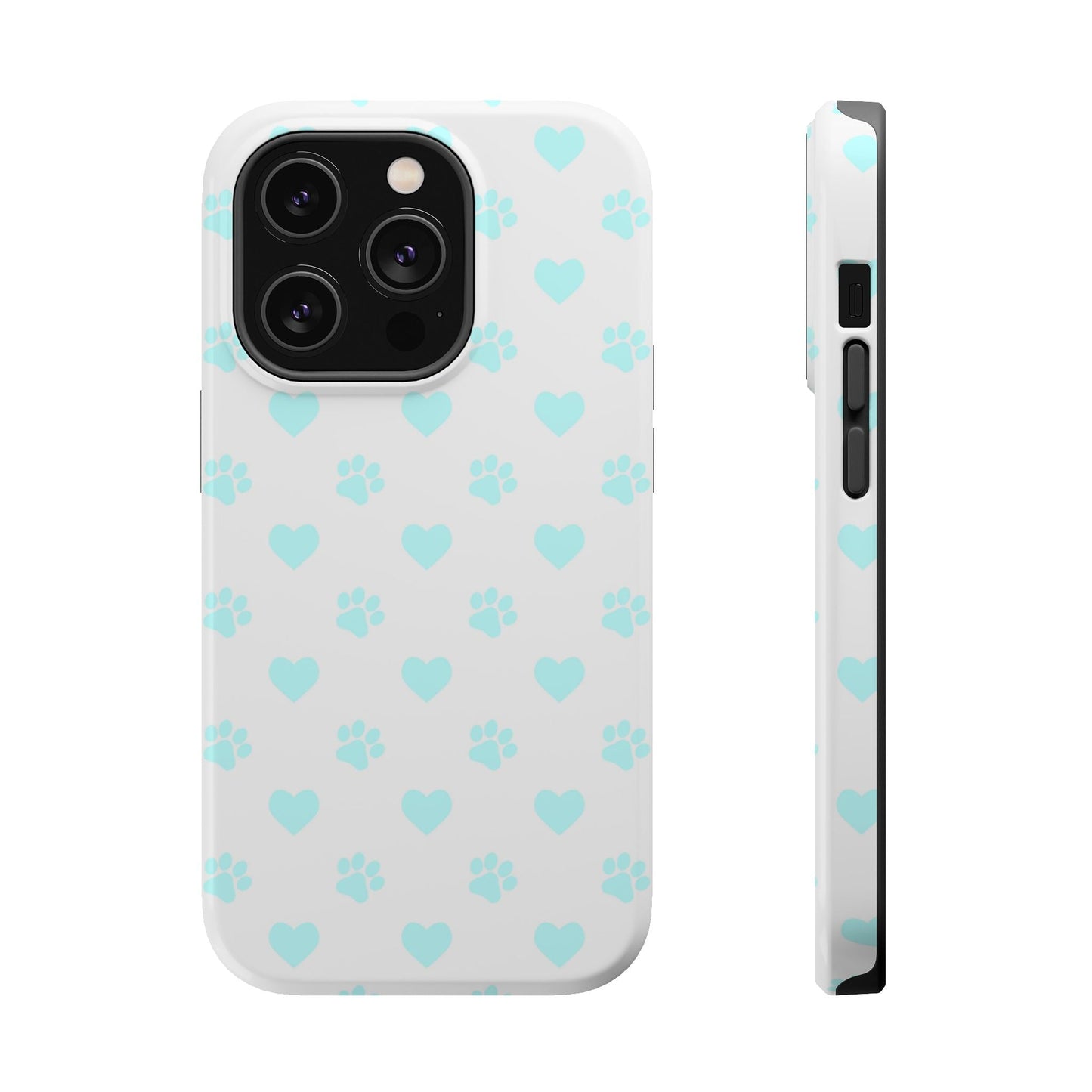 MagSafe Case - Aqua Paw Print & Heart Design - BOGO Cases