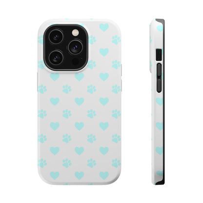 MagSafe Case - Aqua Paw Print & Heart Design - BOGO Cases