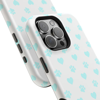 MagSafe Case - Aqua Paw Print & Heart Design - BOGO Cases