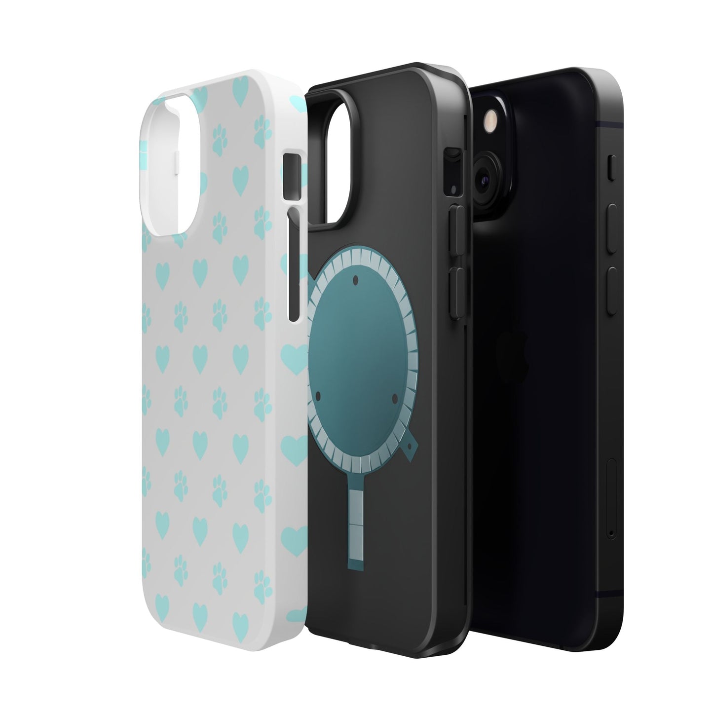 MagSafe Case - Aqua Paw Print & Heart Design - BOGO Cases