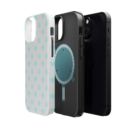 MagSafe Case - Aqua Paw Print & Heart Design - BOGO Cases