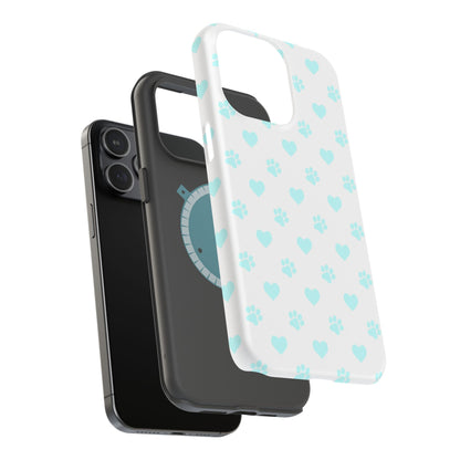 MagSafe Case - Aqua Paw Print & Heart Design - BOGO Cases