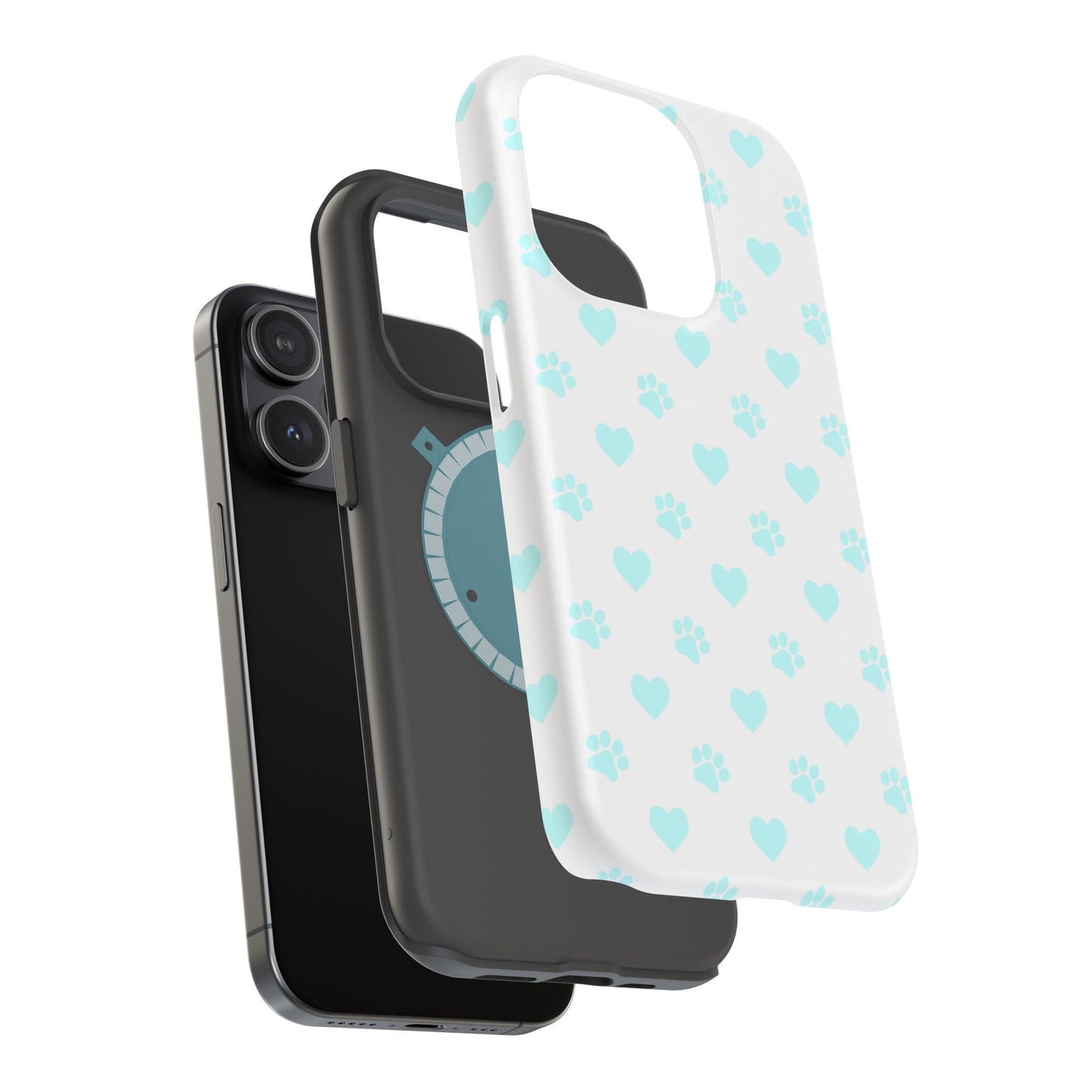 MagSafe Case - Aqua Paw Print & Heart Design - BOGO Cases