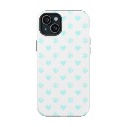 MagSafe Case - Aqua Paw Print & Heart Design - BOGO Cases