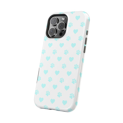 MagSafe Case - Aqua Paw Print & Heart Design - BOGO Cases