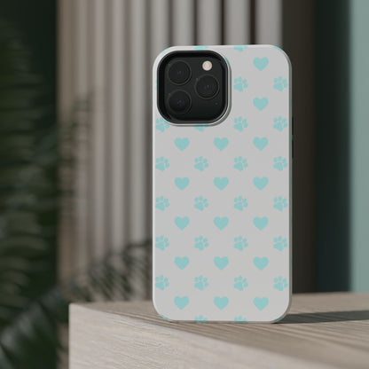 MagSafe Case - Aqua Paw Print & Heart Design - BOGO Cases