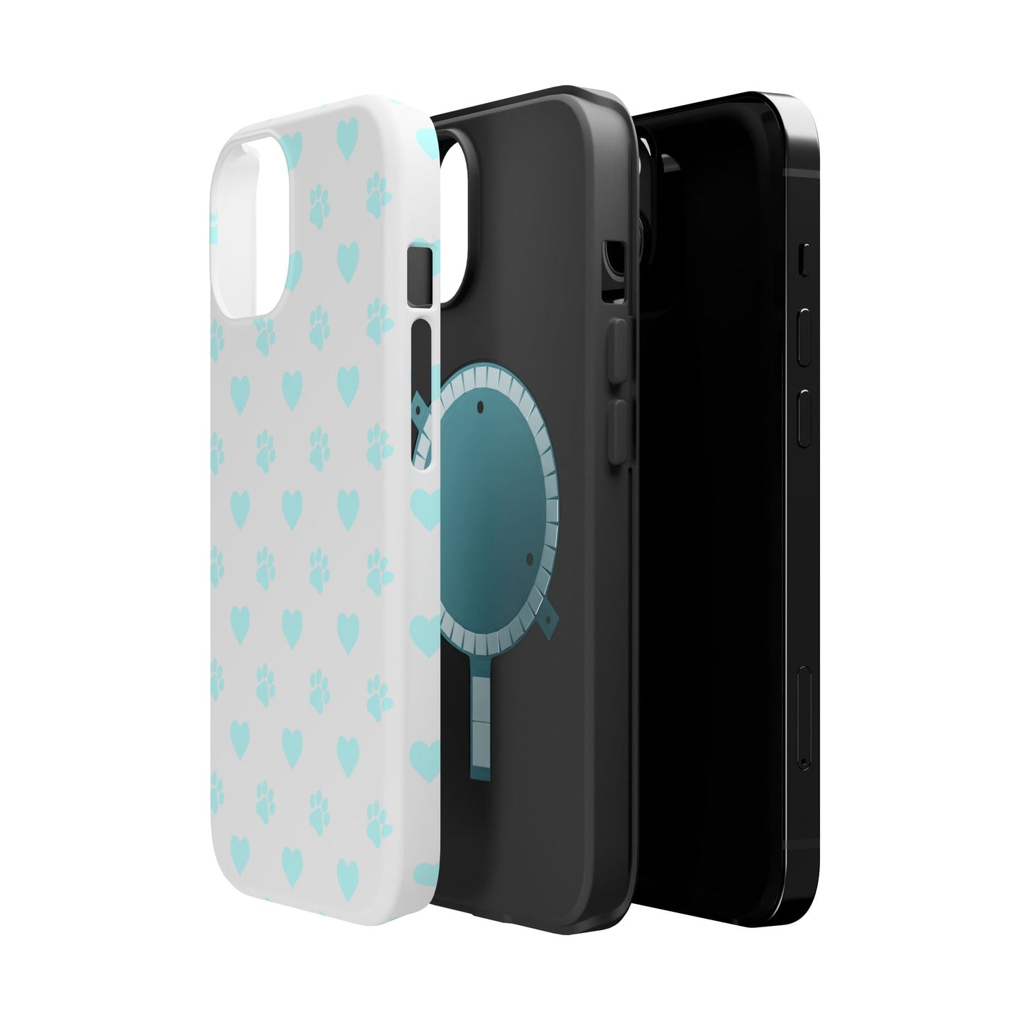 MagSafe Case - Aqua Paw Print & Heart Design - BOGO Cases