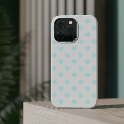 MagSafe Case - Aqua Paw Print & Heart Design - BOGO Cases