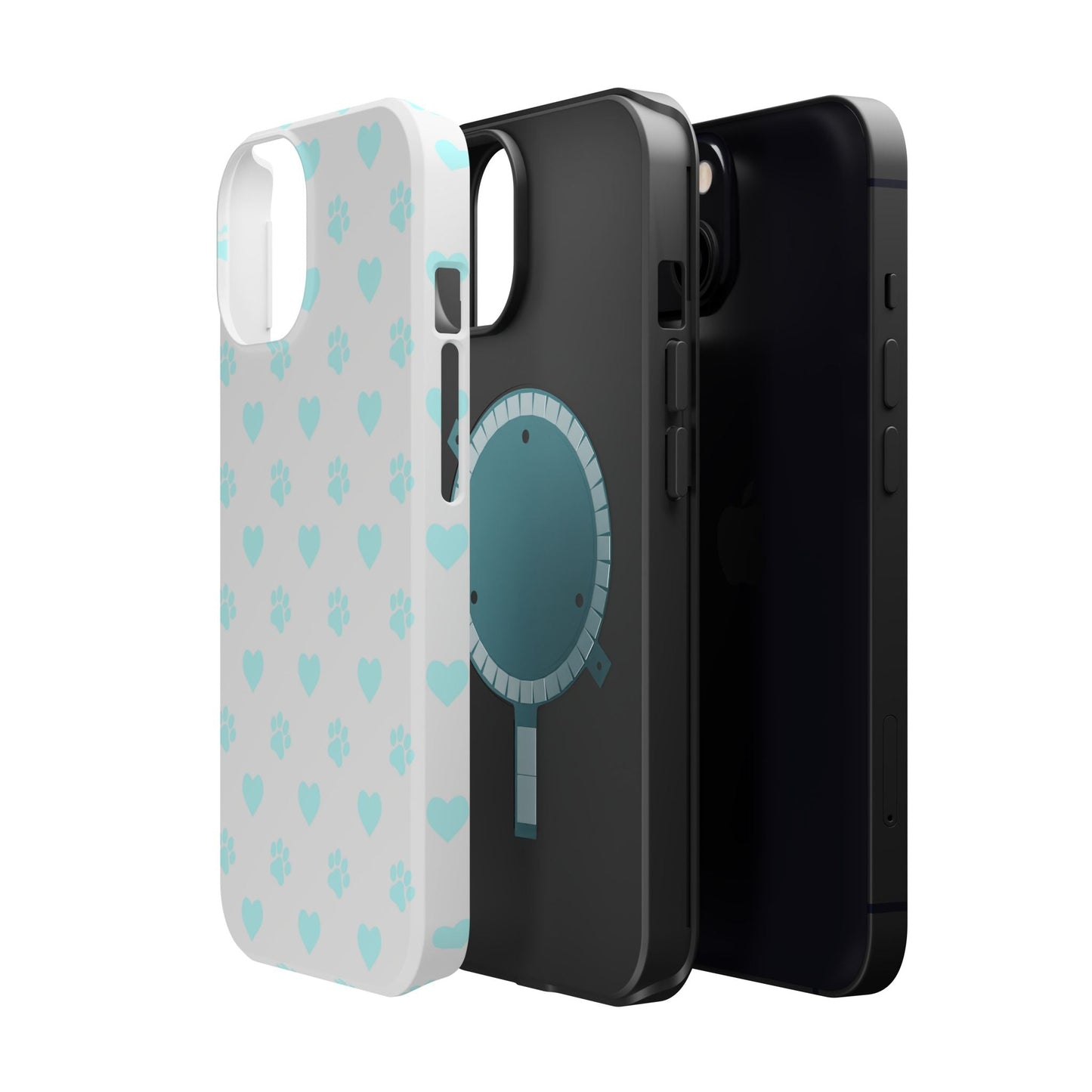 MagSafe Case - Aqua Paw Print & Heart Design - BOGO Cases