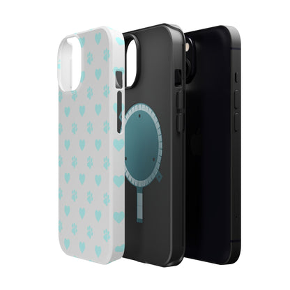 MagSafe Case - Aqua Paw Print & Heart Design - BOGO Cases