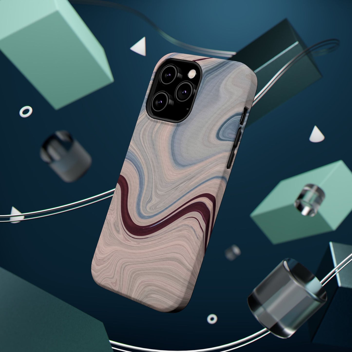Marble Swirl Elegance – MagSafe Case with Abstract Blue & Pink Marble Art - BOGO Cases