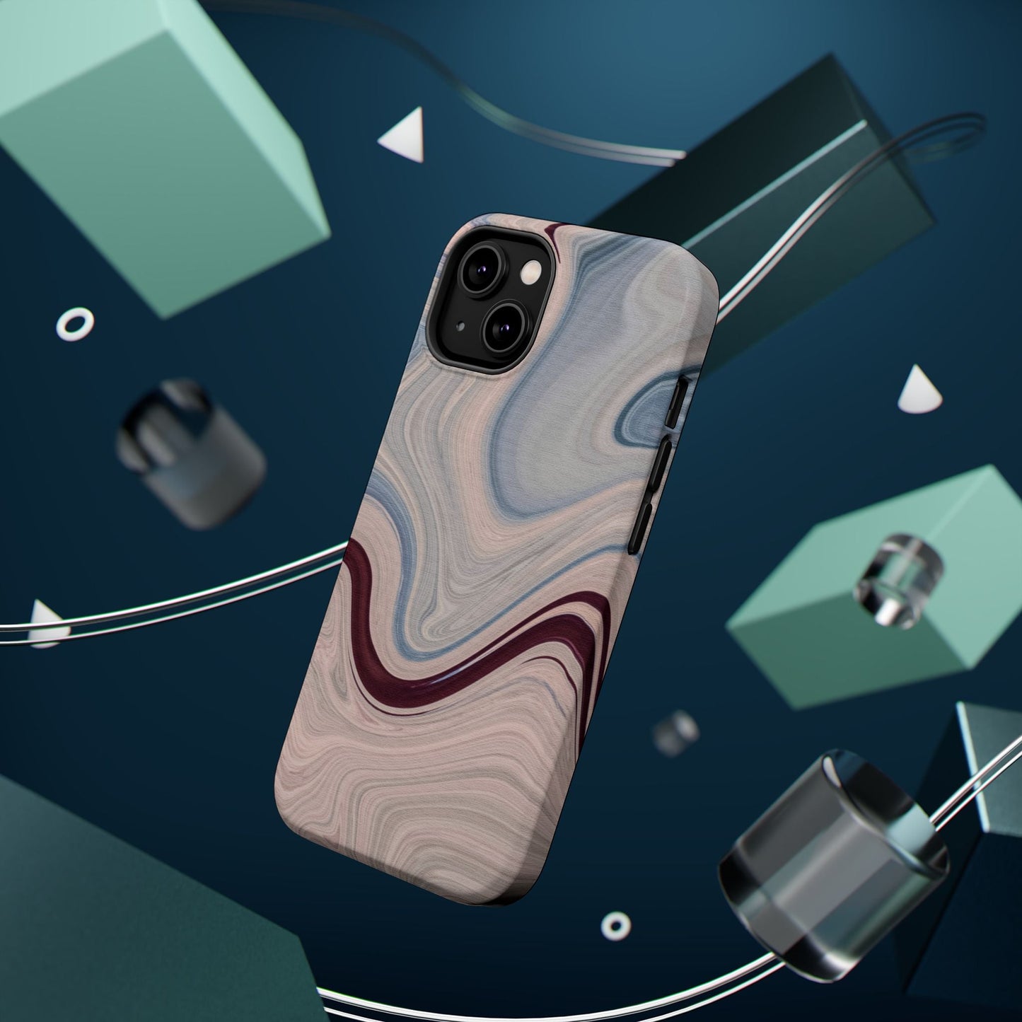 Marble Swirl Elegance – MagSafe Case with Abstract Blue & Pink Marble Art - BOGO Cases
