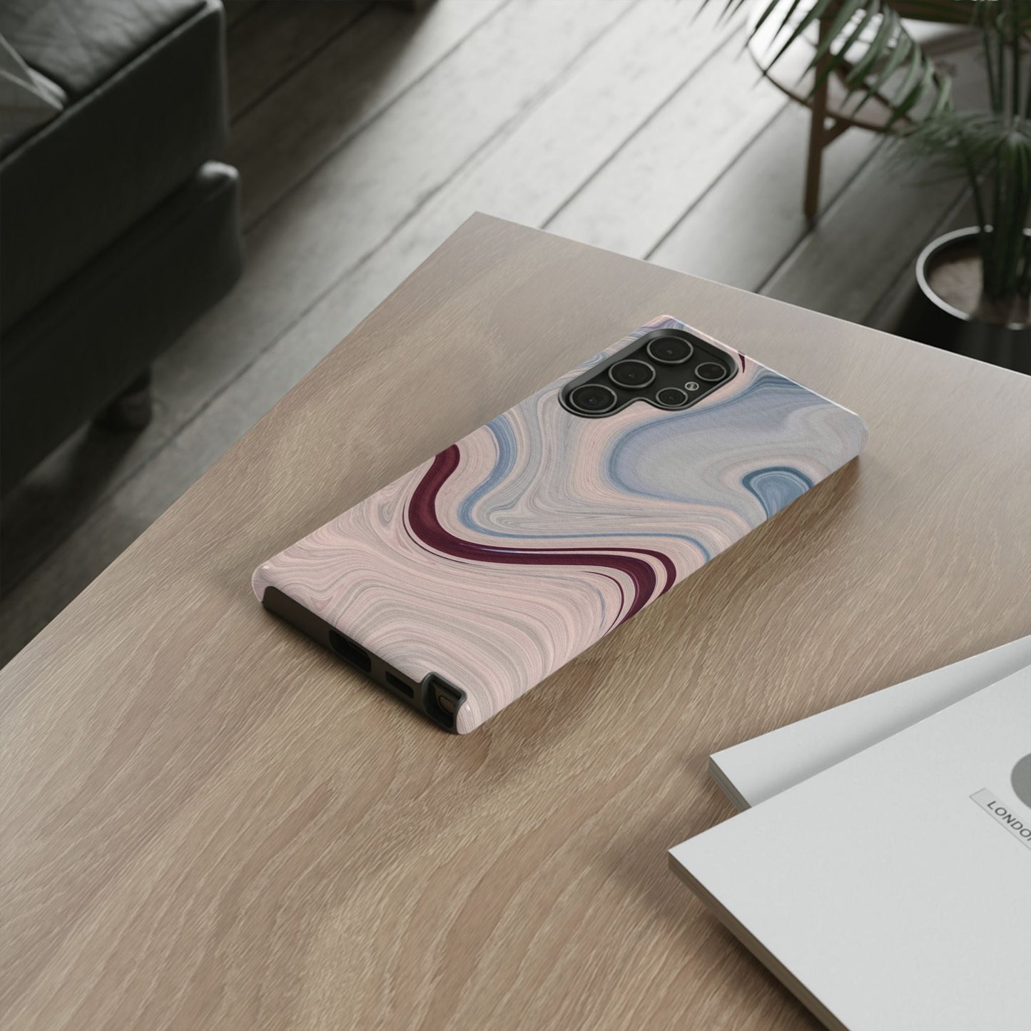 Marble Swirl Elegance – Samsung Galaxy Case in Blue & Blush Abstract Design - BOGO Cases