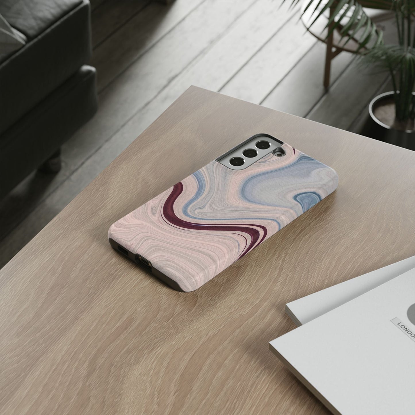 Marble Swirl Elegance – Samsung Galaxy Case in Blue & Blush Abstract Design - BOGO Cases