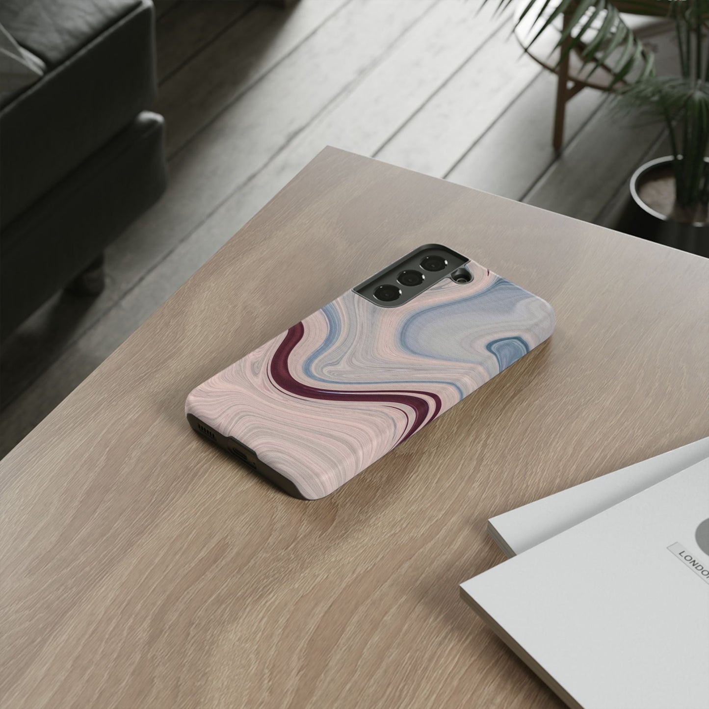 Marble Swirl Elegance – Samsung Galaxy Case in Blue & Blush Abstract Design - BOGO Cases