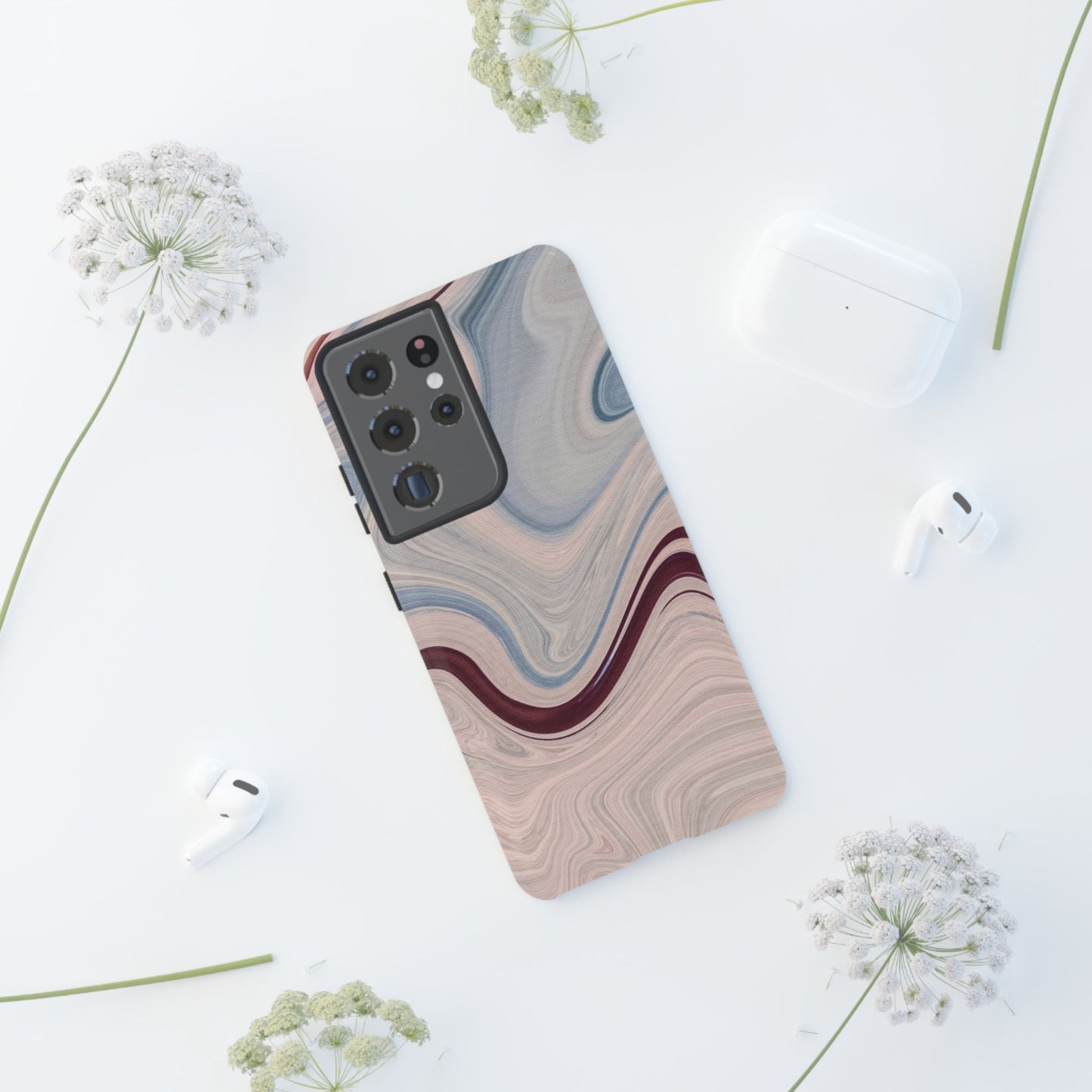 Marble Swirl Elegance – Samsung Galaxy Case in Blue & Blush Abstract Design - BOGO Cases