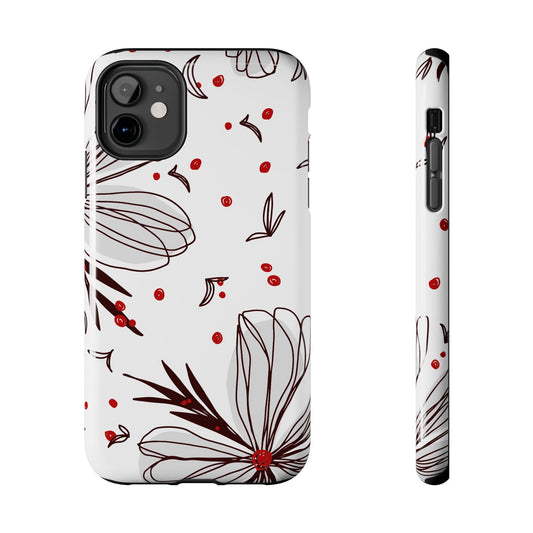 Minimalist Line Art Floral Tough iPhone Case – Bold Red and Black Design, Shockproof Protection - BOGO Cases