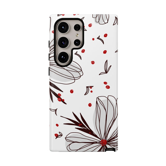 Minimalist Line Art Floral Tough Samsung Galaxy Case – Bold Red and Black Design, Shockproof Protection - BOGO Cases