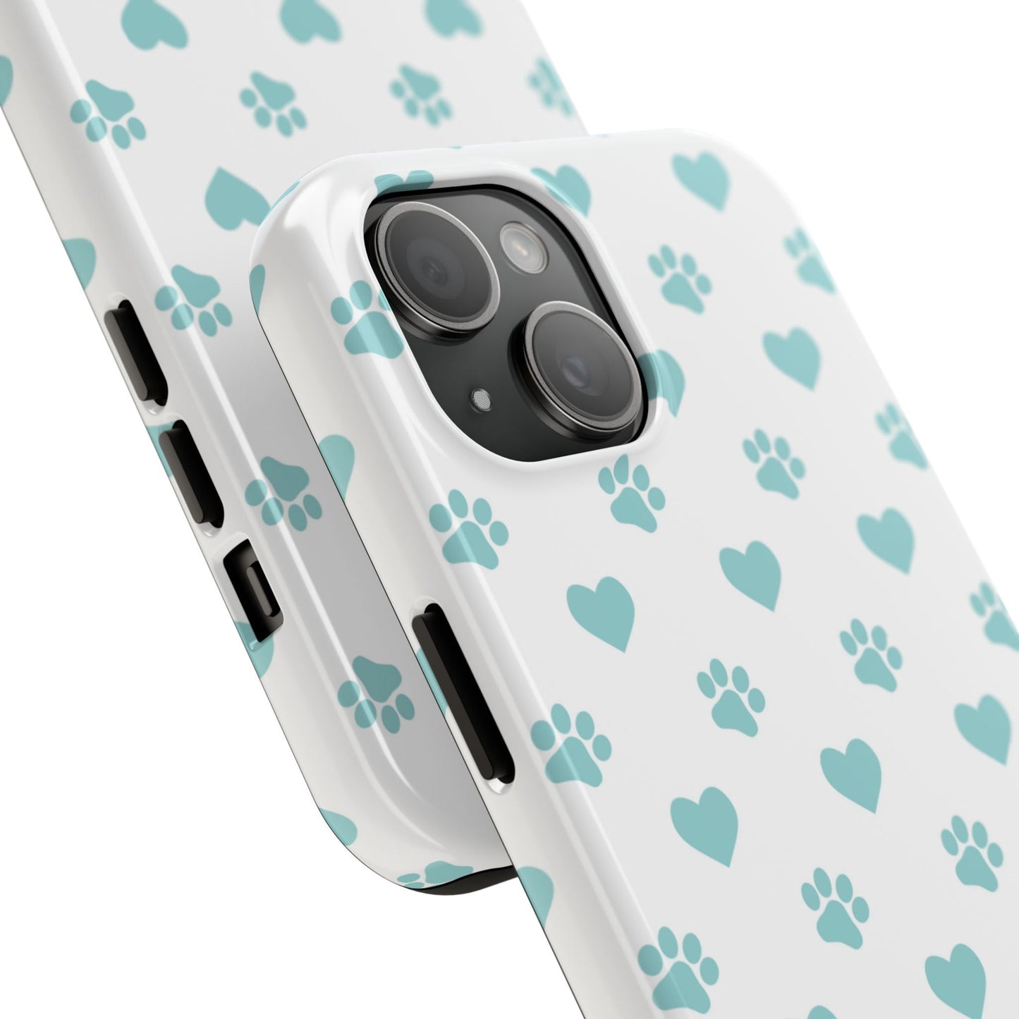 Mint Green Paw Print & Heart iPhone Case – Stylish Pet Lover’s Essential - BOGO Cases
