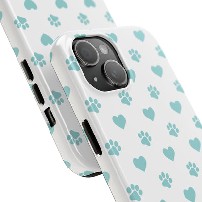 Mint Green Paw Print & Heart iPhone Case – Stylish Pet Lover’s Essential - BOGO Cases