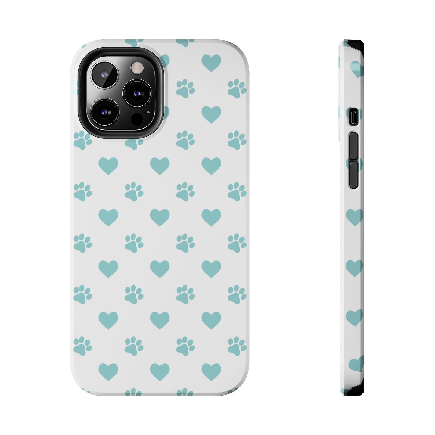 Mint Green Paw Print & Heart iPhone Case – Stylish Pet Lover’s Essential - BOGO Cases