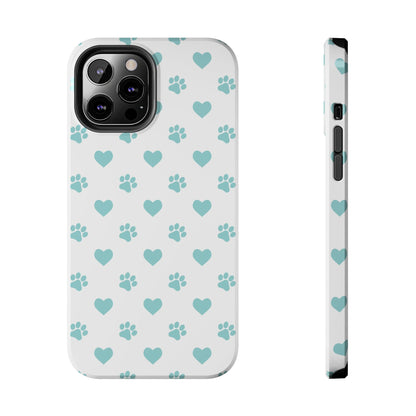 Mint Green Paw Print & Heart iPhone Case – Stylish Pet Lover’s Essential - BOGO Cases