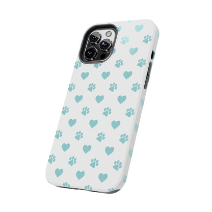 Mint Green Paw Print & Heart iPhone Case – Stylish Pet Lover’s Essential - BOGO Cases