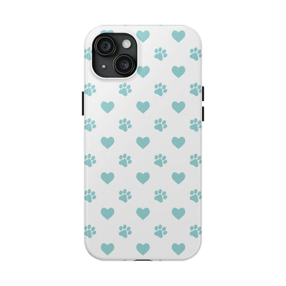 Mint Green Paw Print & Heart iPhone Case – Stylish Pet Lover’s Essential - BOGO Cases
