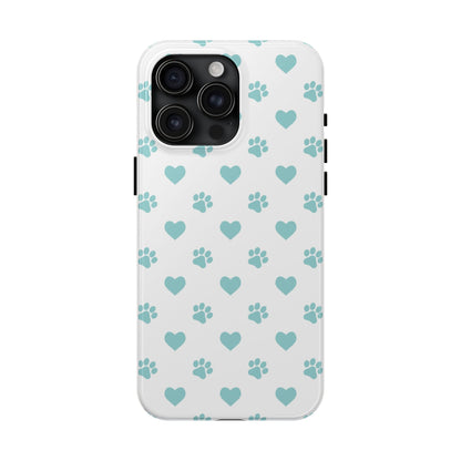 Mint Green Paw Print & Heart iPhone Case – Stylish Pet Lover’s Essential - BOGO Cases