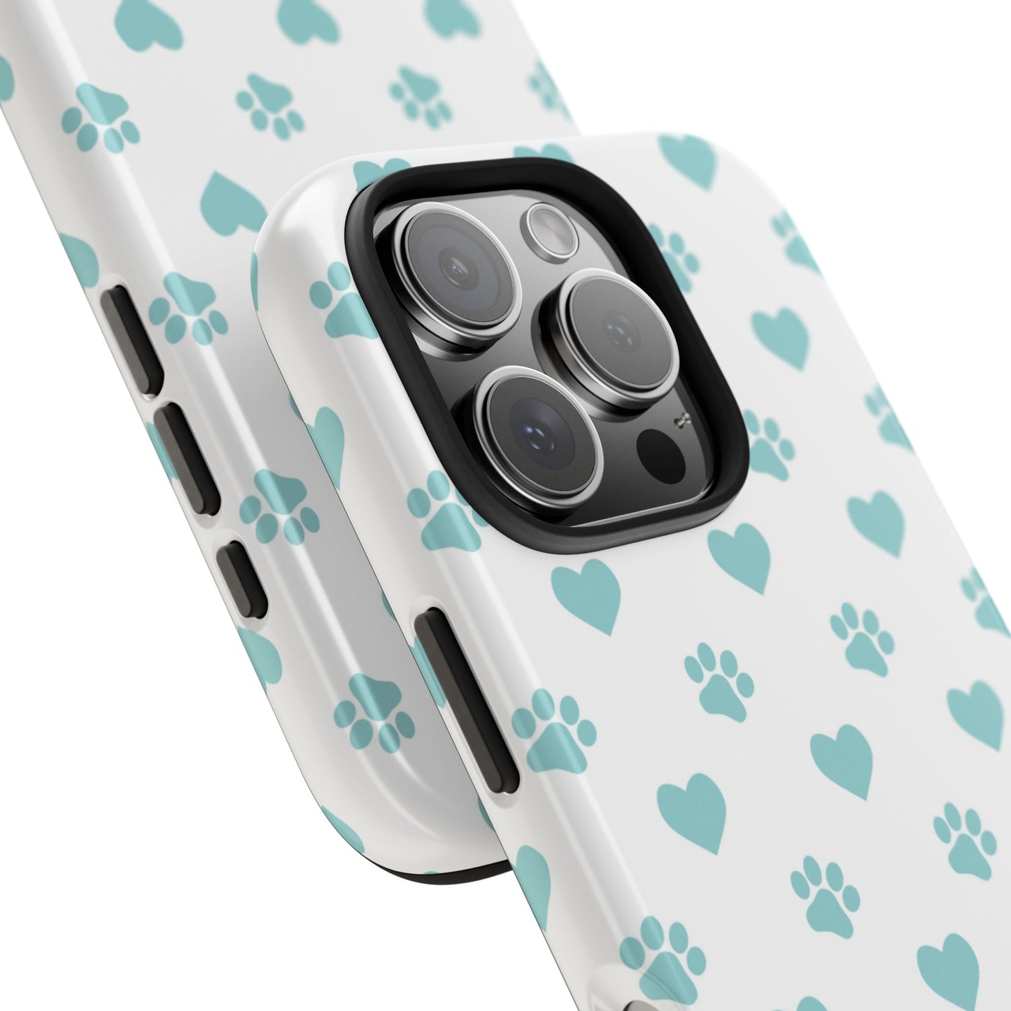 Mint Green Paw Print & Heart iPhone Case – Stylish Pet Lover’s Essential - BOGO Cases