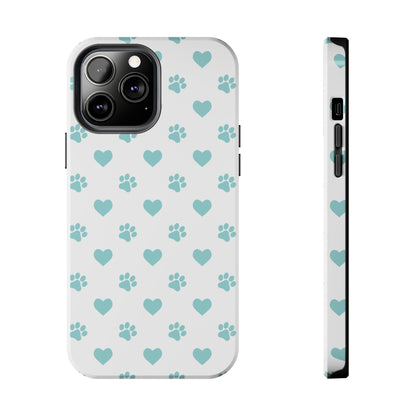 Mint Green Paw Print & Heart iPhone Case – Stylish Pet Lover’s Essential - BOGO Cases