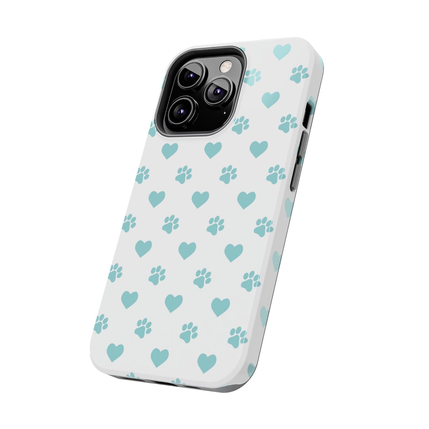 Mint Green Paw Print & Heart iPhone Case – Stylish Pet Lover’s Essential - BOGO Cases