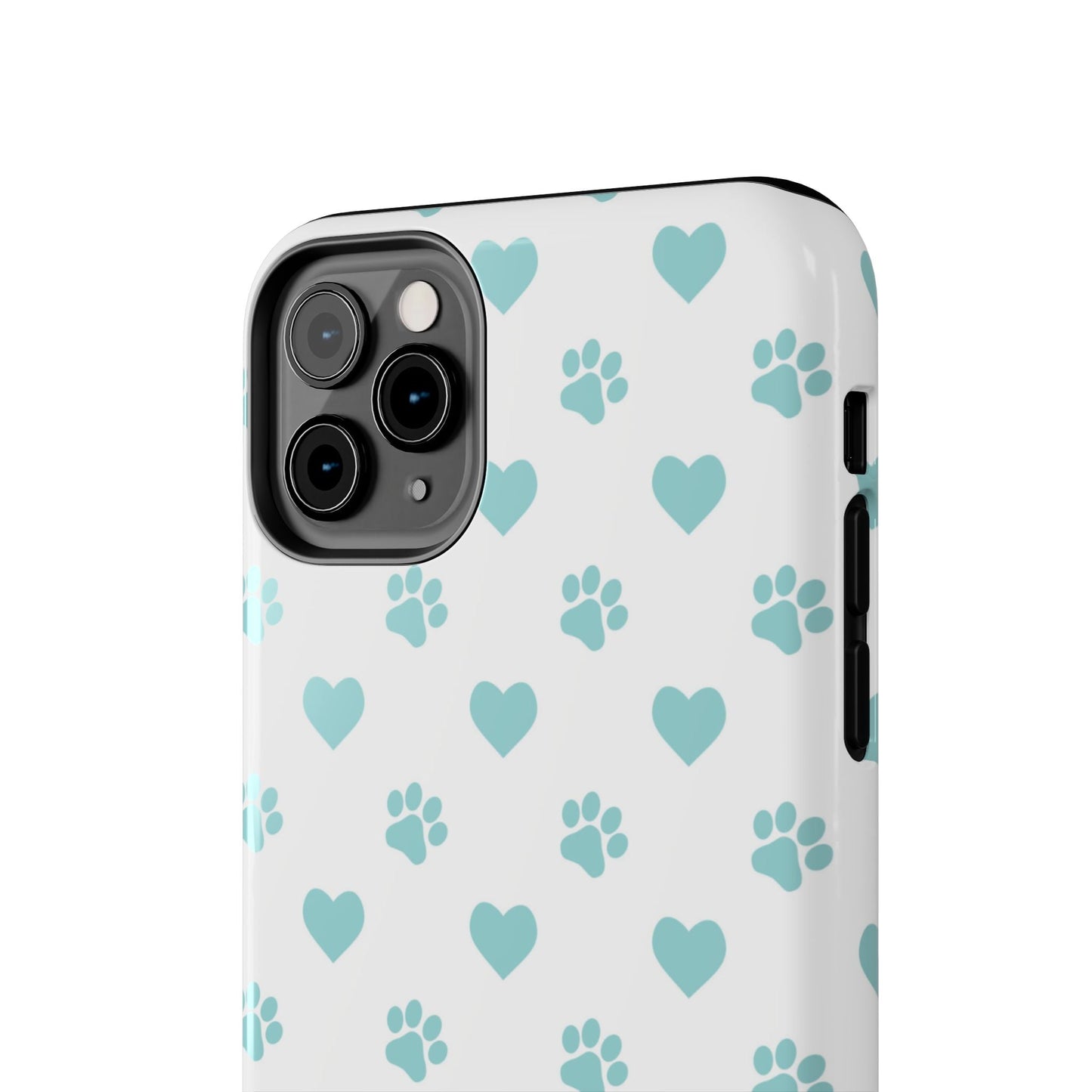 Mint Green Paw Print & Heart iPhone Case – Stylish Pet Lover’s Essential - BOGO Cases