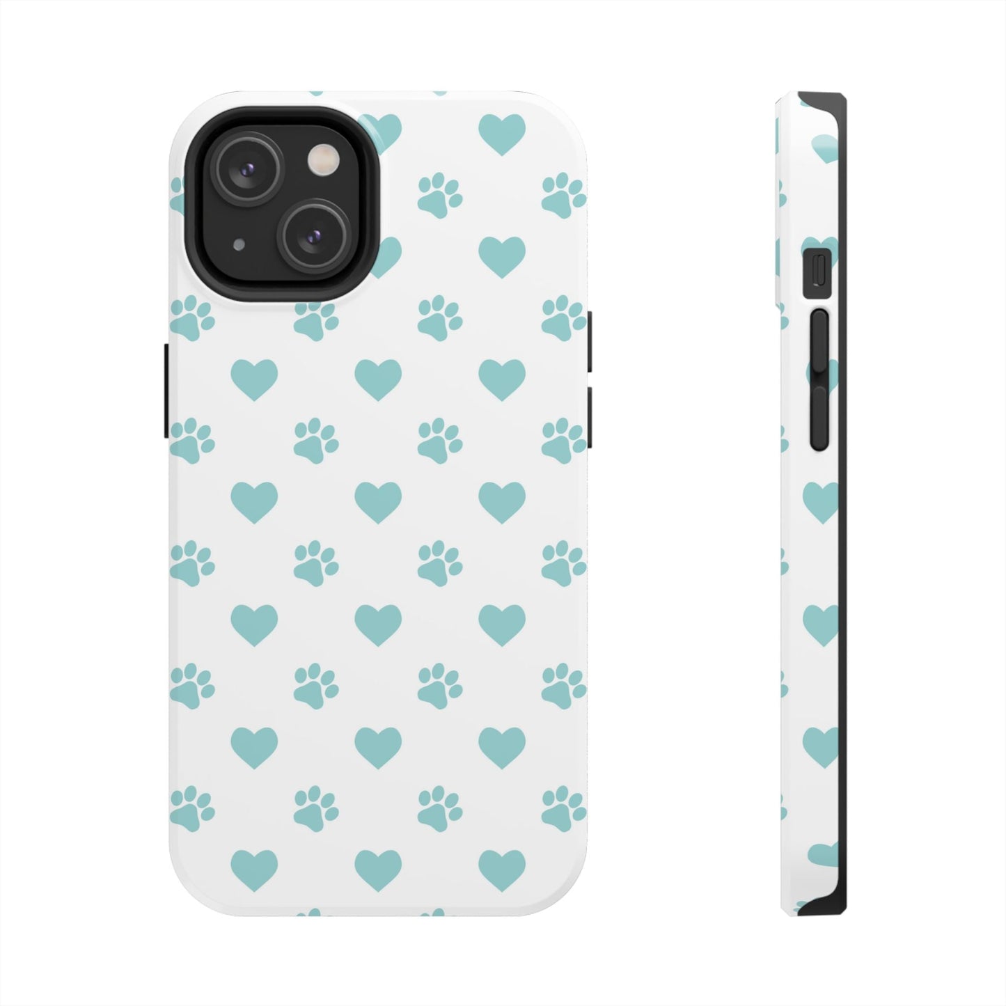 Mint Green Paw Print & Heart iPhone Case – Stylish Pet Lover’s Essential - BOGO Cases