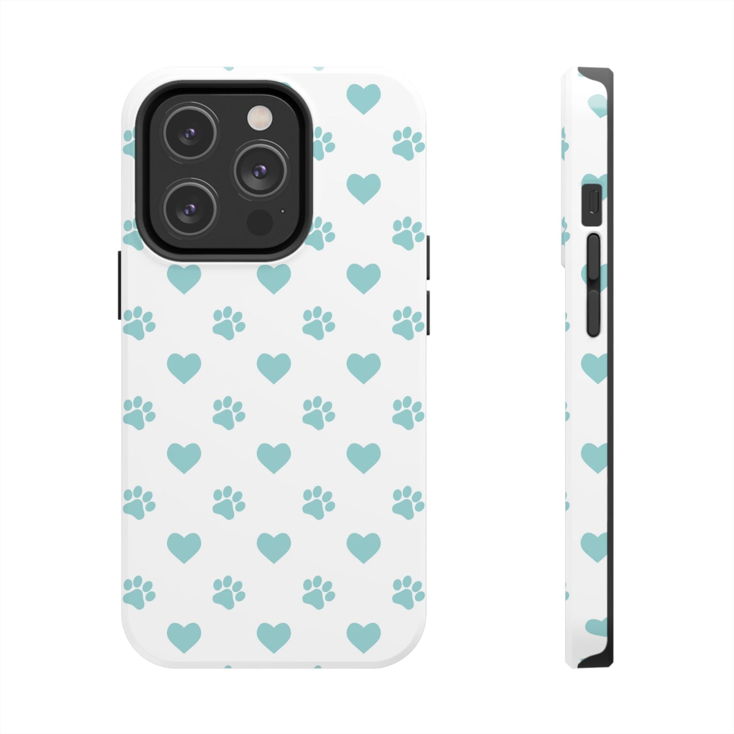 Mint Green Paw Print & Heart iPhone Case – Stylish Pet Lover’s Essential - BOGO Cases