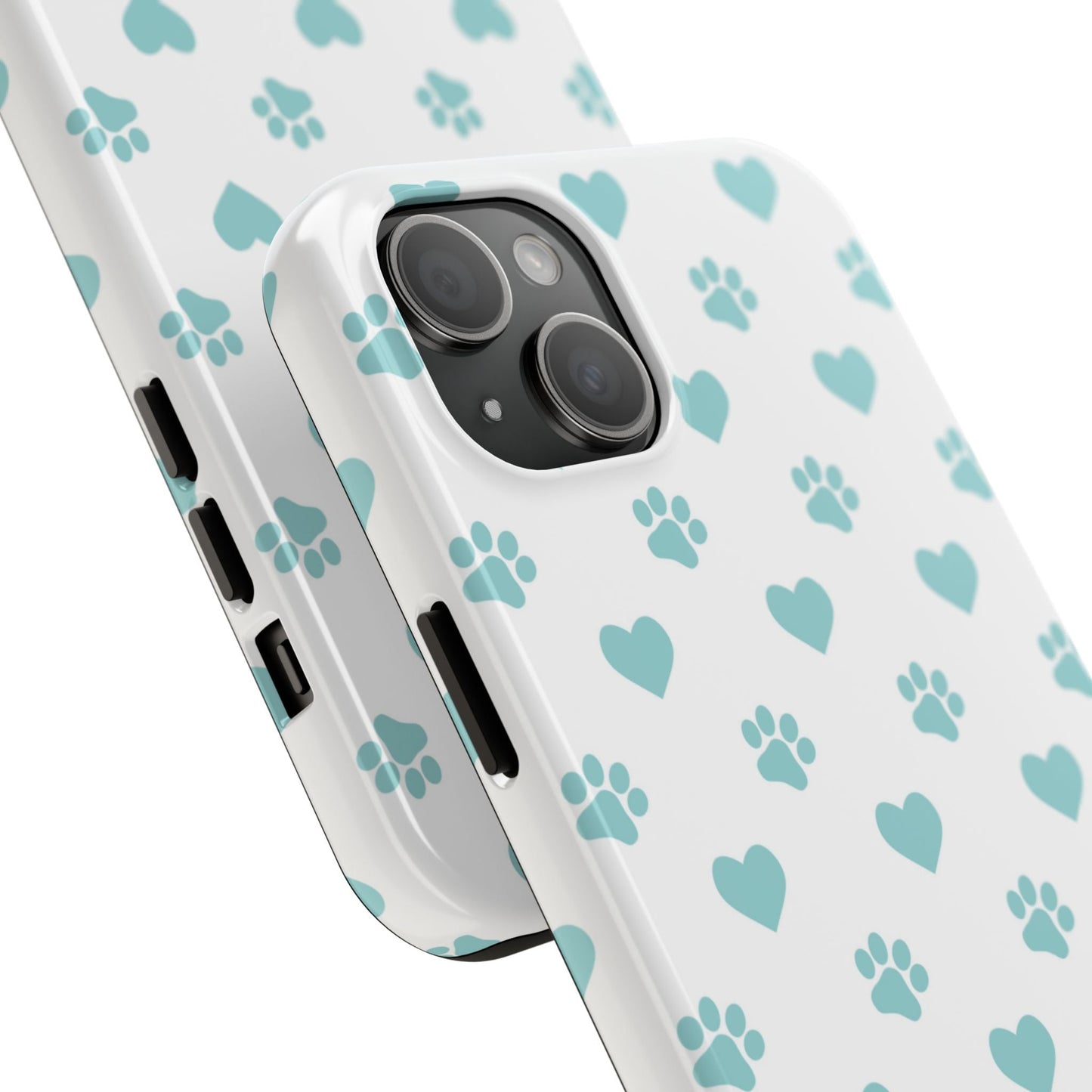 Mint Green Paw Print & Heart iPhone Case – Stylish Pet Lover’s Essential - BOGO Cases