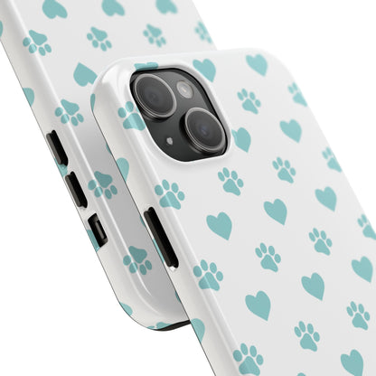 Mint Green Paw Print & Heart iPhone Case – Stylish Pet Lover’s Essential - BOGO Cases