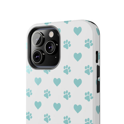 Mint Green Paw Print & Heart iPhone Case – Stylish Pet Lover’s Essential - BOGO Cases