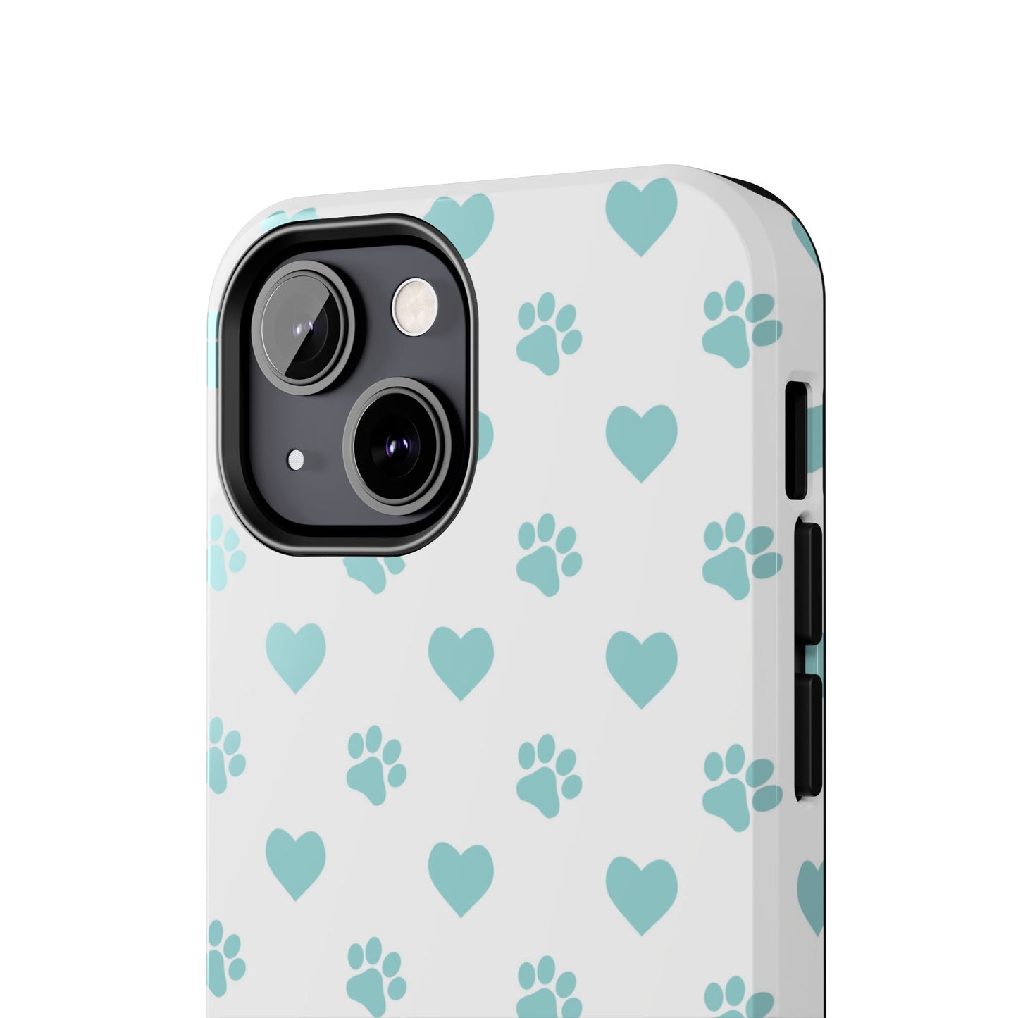 Mint Green Paw Print & Heart iPhone Case – Stylish Pet Lover’s Essential - BOGO Cases