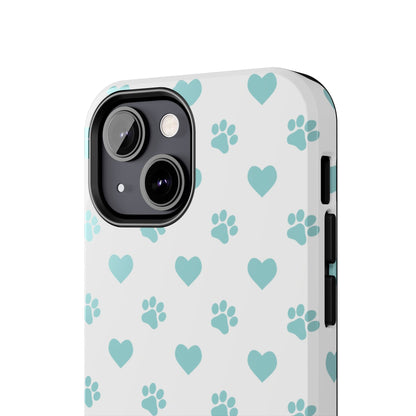 Mint Green Paw Print & Heart iPhone Case – Stylish Pet Lover’s Essential - BOGO Cases