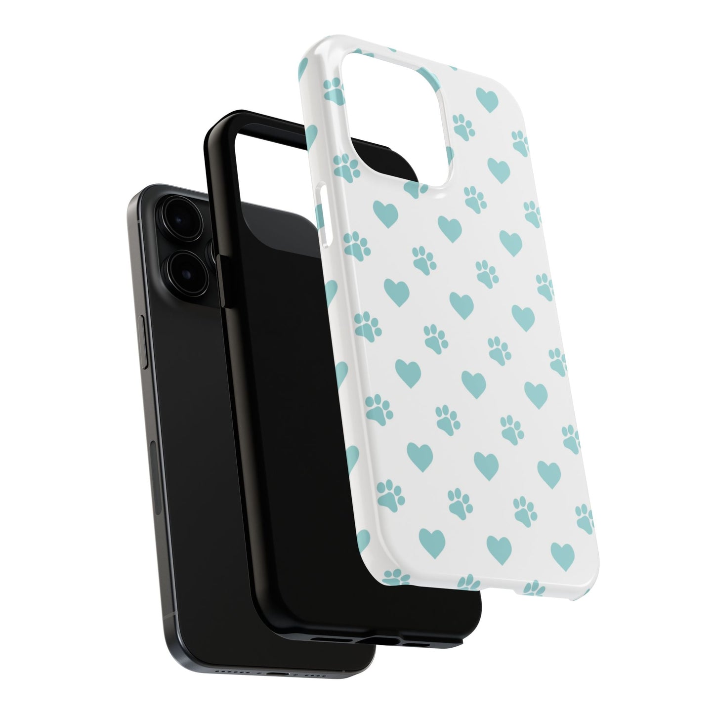 Mint Green Paw Print & Heart iPhone Case – Stylish Pet Lover’s Essential - BOGO Cases