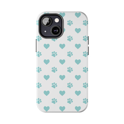 Mint Green Paw Print & Heart iPhone Case – Stylish Pet Lover’s Essential - BOGO Cases