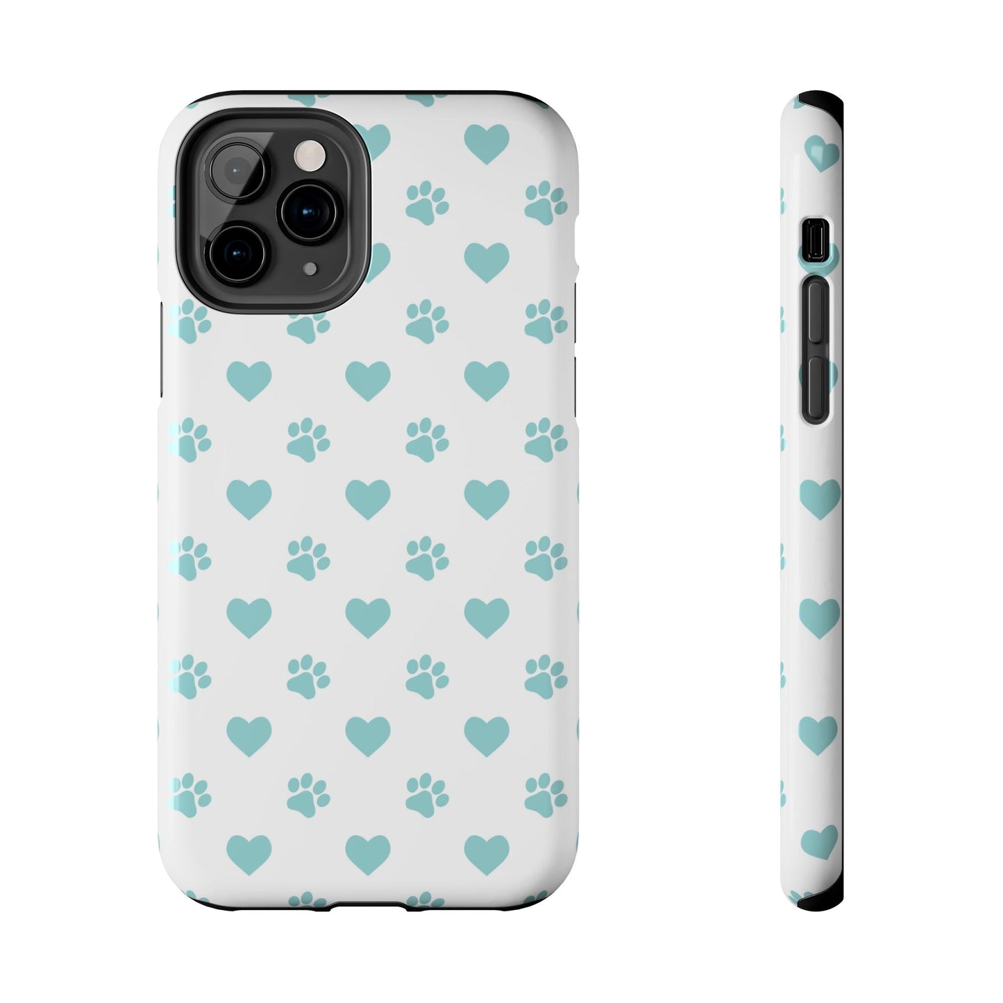 Mint Green Paw Print & Heart iPhone Case – Stylish Pet Lover’s Essential - BOGO Cases